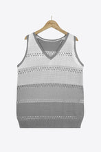 Load image into Gallery viewer, Striped Openwork V-Neck Knit Tank
