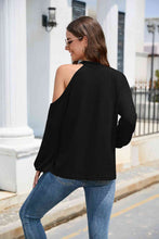 Load image into Gallery viewer, Asymmetrical Lantern Sleeve Waffle-Knit Blouse
