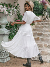 Load image into Gallery viewer, Tie Neck Short Sleeve Ruffle Hem Dress

