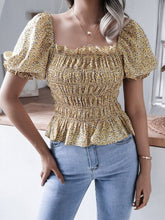 Load image into Gallery viewer, Frill Smocked Square Neck Short Sleeve Blouse
