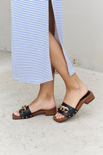 Load image into Gallery viewer, Forever Link Square Toe Chain Detail Clog Sandal in Black
