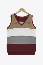 Load image into Gallery viewer, Striped Openwork V-Neck Knit Tank
