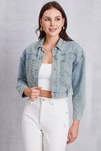 Load image into Gallery viewer, Studded Dropped Shoulder Denim Jacket
