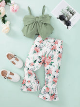 Load image into Gallery viewer, Girls Bow Detail Cami and Floral Flare Pants Set
