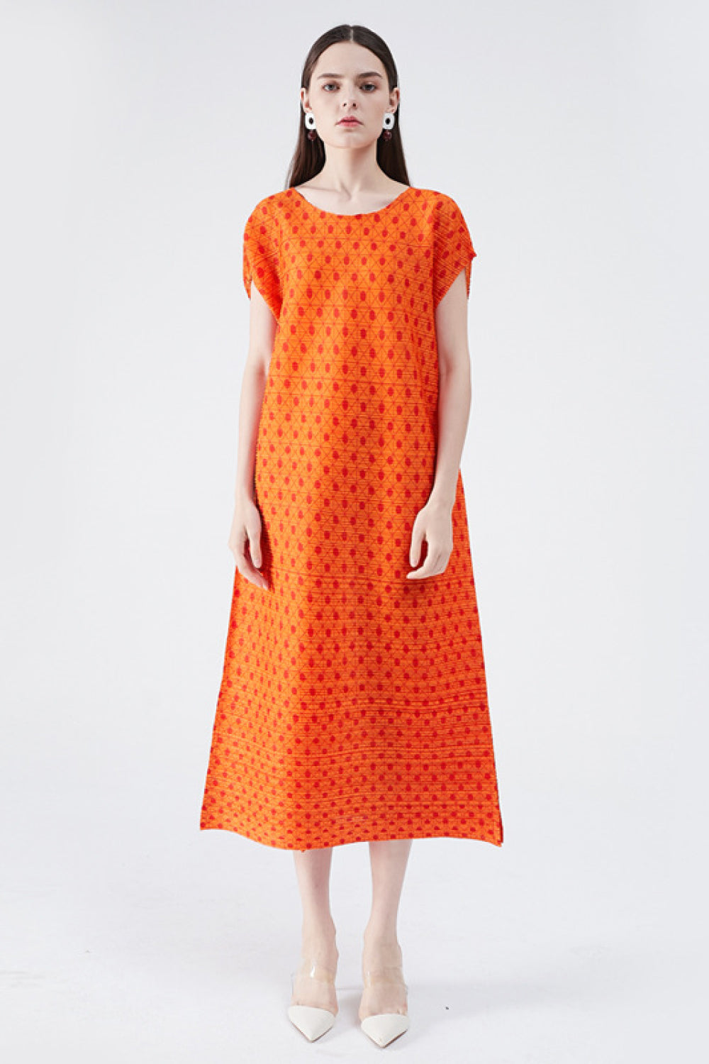 Polka Dot Accordion Pleated Midi Dress