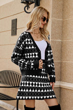 Load image into Gallery viewer, Geometric Button Front Cardigan and Skirt Set
