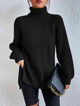 Load image into Gallery viewer, Full Size Turtleneck Rib-Knit Slit Sweater
