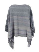 Load image into Gallery viewer, Striped Boat Neck Poncho with Fringes
