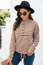 Load image into Gallery viewer, Striped Half-Button Dropped Shoulder Hoodie

