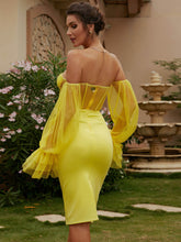 Load image into Gallery viewer, Polka Dot Off-Shoulder Flounce Sleeve Back Slit Dress
