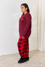 Load image into Gallery viewer, Zenana Full Size Plaid Round Neck Top and Pants Pajama Set
