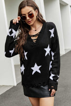 Load image into Gallery viewer, Star Pattern Lace-Up Drop Shoulder Sweater
