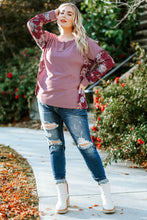 Load image into Gallery viewer, Plus Size Floral Exposed Seam Quarter-Button Henley Top

