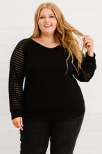 Load image into Gallery viewer, Plus Size Sheer Striped Sleeve V-Neck Top
