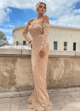 Load image into Gallery viewer, Sequined Off-Shoulder Fishtail Dress
