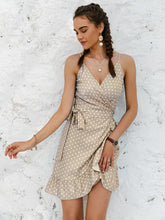 Load image into Gallery viewer, Polka Dot Tie Waist Ruffle Hem Mini Wrap Dress
