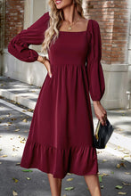 Load image into Gallery viewer, Square Neck Balloon Sleeve Midi Dress
