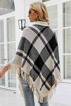 Load image into Gallery viewer, Plaid Turtleneck Fringe Hem Poncho
