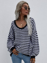 Load image into Gallery viewer, Striped Drop Shoulder V-Neck Pullover Sweater
