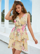 Load image into Gallery viewer, Floral Sleeveless Surplice Layered Mini Dress
