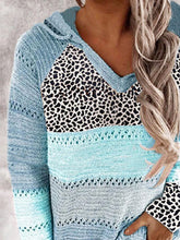 Load image into Gallery viewer, Full Size Openwork Leopard Drawstring Hooded Sweater
