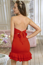 Load image into Gallery viewer, Strapless Ruched Ruffle Hem Dress
