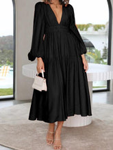 Load image into Gallery viewer, Deep V-Neck Balloon Sleeve Plain Maxi Dress
