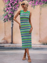 Load image into Gallery viewer, Striped Round Neck Sleeveless Midi Cover Up Dress
