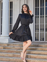 Load image into Gallery viewer, Ruffle Hem Tie Belt Mock Neck Knee Length Dress
