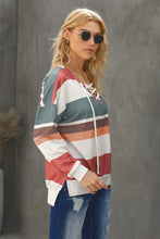 Load image into Gallery viewer, Multicolored Striped Lace-Up Dropped Shoulder Sweatshirt
