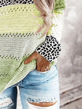 Load image into Gallery viewer, Full Size Openwork Leopard Drawstring Hooded Sweater
