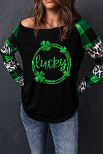 Load image into Gallery viewer, LUCKY Plaid Round Neck T-Shirt
