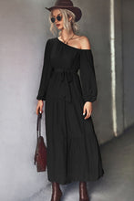 Load image into Gallery viewer, Belted One-Shoulder Tiered Maxi Dress
