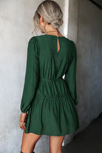 Load image into Gallery viewer, Frill Trim Tie Waist Puff Sleeve Mini Dress
