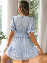 Load image into Gallery viewer, Swiss Dot Puff Sleeve Peplum Dress

