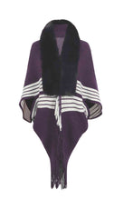 Load image into Gallery viewer, Striped Fringe Detail Long Sleeve Poncho
