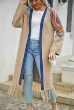 Load image into Gallery viewer, Double Take Geometric Fringe Hem Open Front Duster Cardigan
