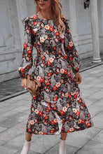 Load image into Gallery viewer, Floral Round Neck Long Sleeve Midi Dress
