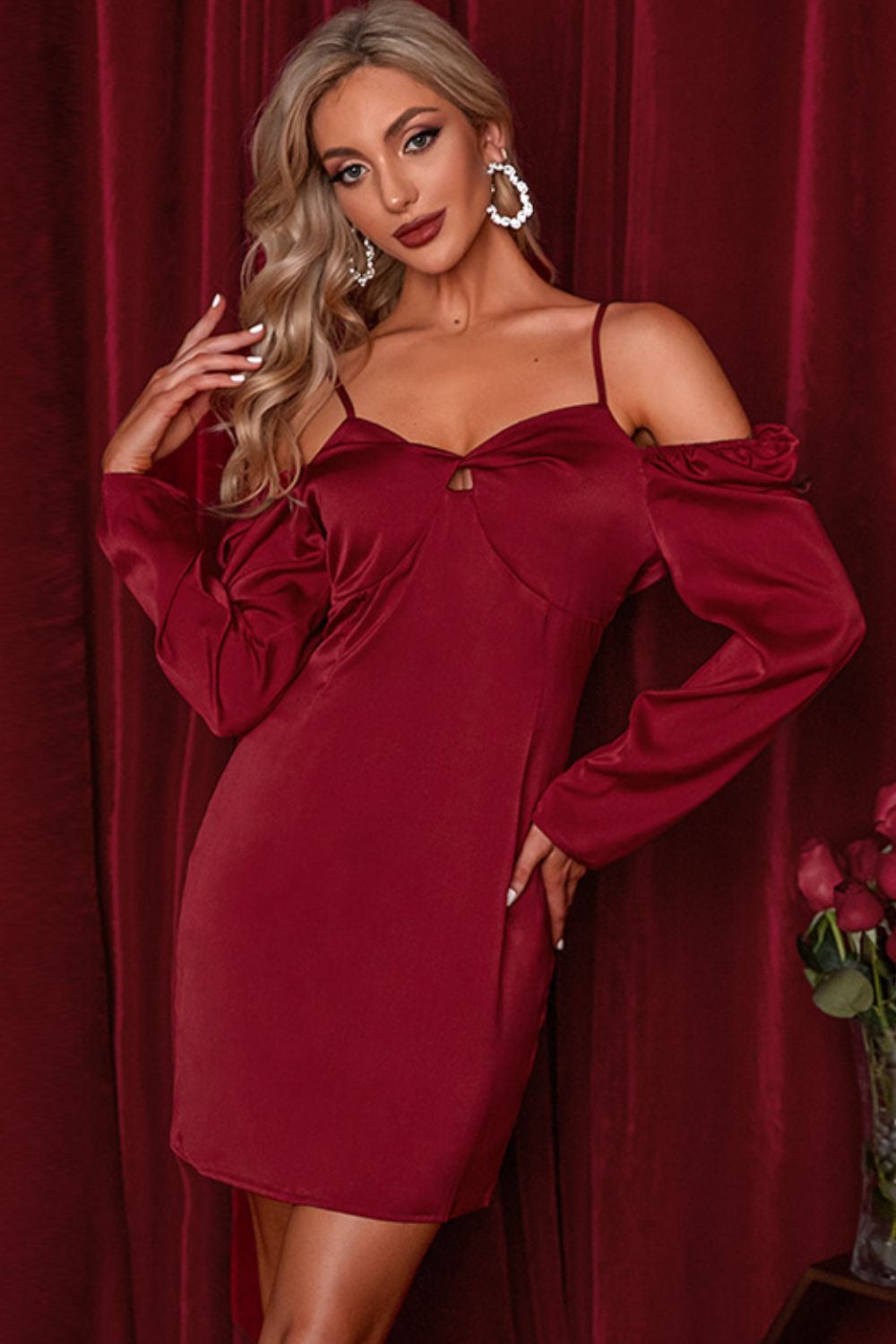 Twist Front Cold-Shoulder Mini Dress