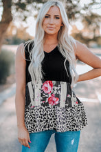 Load image into Gallery viewer, Leopard Floral Color Block V-Neck Tank Top
