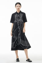 Load image into Gallery viewer, Graphic Button Front Midi Shirt Dress
