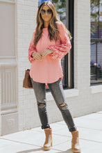 Load image into Gallery viewer, Spliced Lace Balloon Sleeve Waffle-Knit Tunic Top
