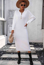 Load image into Gallery viewer, Notched Neck Dropped Shoulder Button-Down Midi Dress
