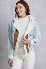 Load image into Gallery viewer, Contrast Raw Hem Hooded Denim Jacket
