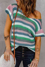 Load image into Gallery viewer, Striped Short Flutter Sleeve Knit Top
