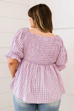 Load image into Gallery viewer, Davi &amp; Dani Youthful Days Full Size Run Gingham Smocked Babydoll Top
