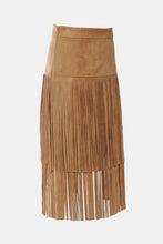 Load image into Gallery viewer, Fringe Detail Faux Suede Midi Skirt
