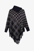 Load image into Gallery viewer, Houndstooth Turtleneck Fringe Hem Poncho
