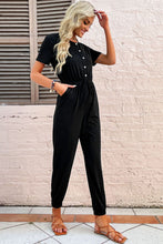 Load image into Gallery viewer, Button Front Short Sleeve Jogger Jumpsuit
