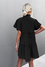 Load image into Gallery viewer, Tie-Neck Frill Trim Tiered Dress
